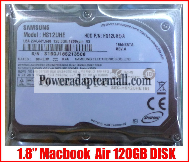 Samsung HS12UHE 120GB ZIF HDD Hard Drive for Macbook Air A1304